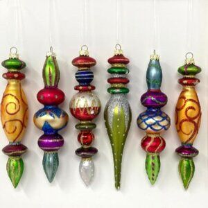 Gisela Graham London Set of 6 Glass Finial Ornaments